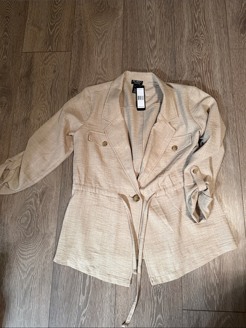 Soho Beige Drawstring Waist Linen-Blend Blazer